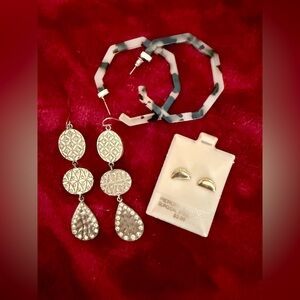 Elegant Gold Dangle Earrings 3 pairs